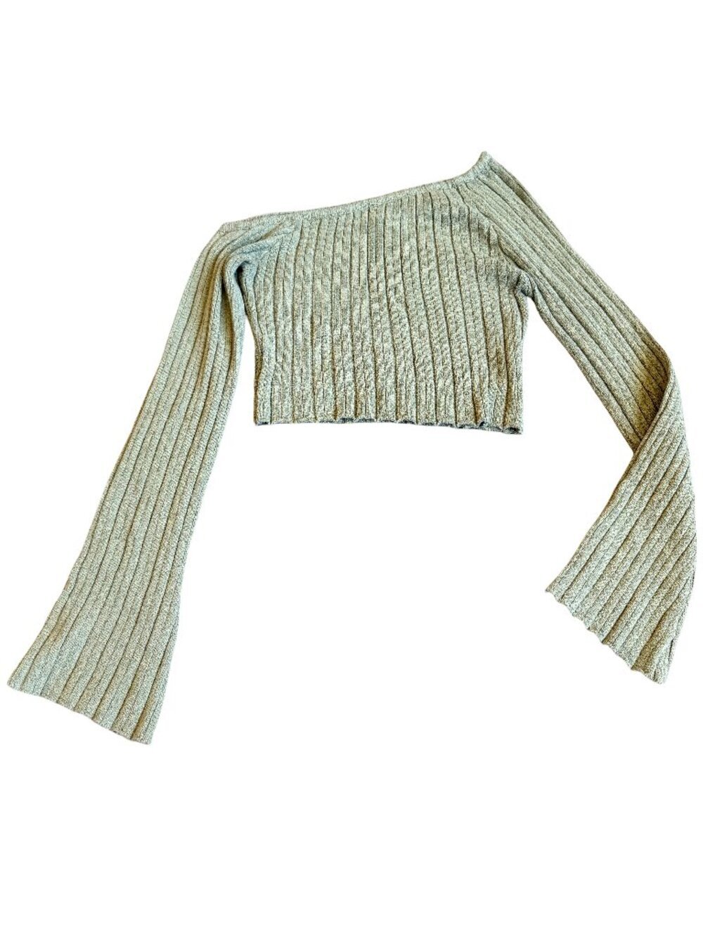 Princess Polly Green Ribbed Off-Shoulder Sweater Pullover Stretch Ribbed Size 4